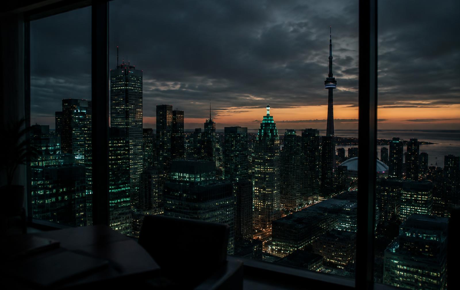 Toronto financial district at dusk